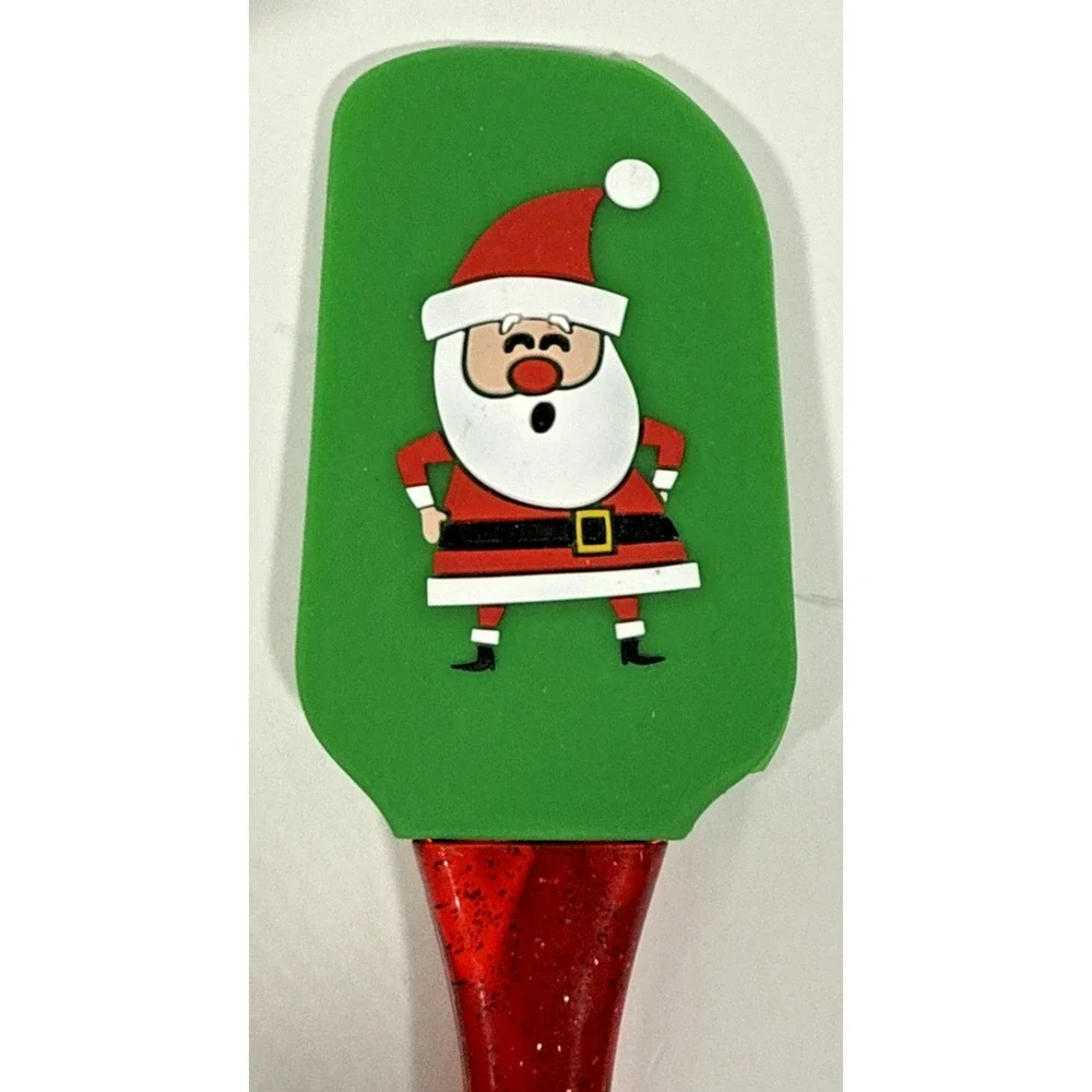 Unbranded Christmas Spatula and Pie Server Set OS Green Santa Tree Glitter